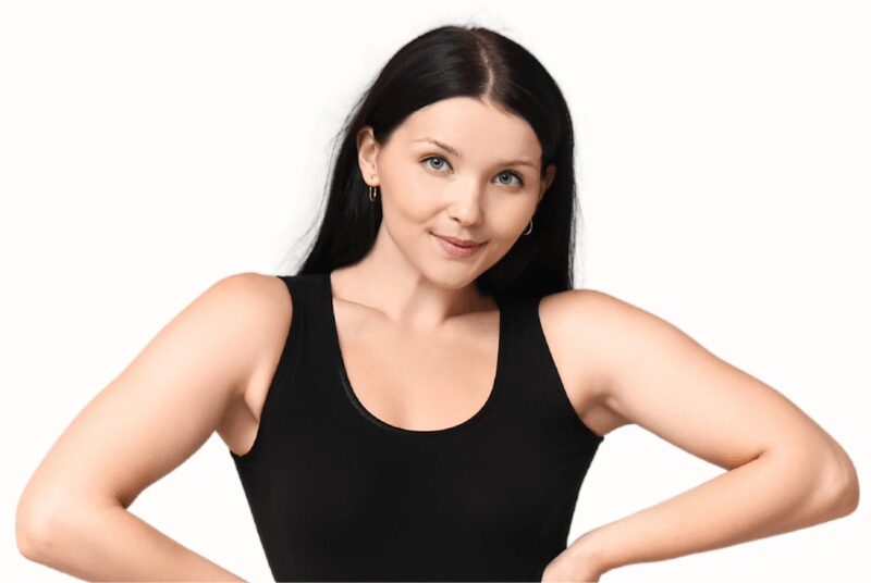 Woman smiling in black t-shirt